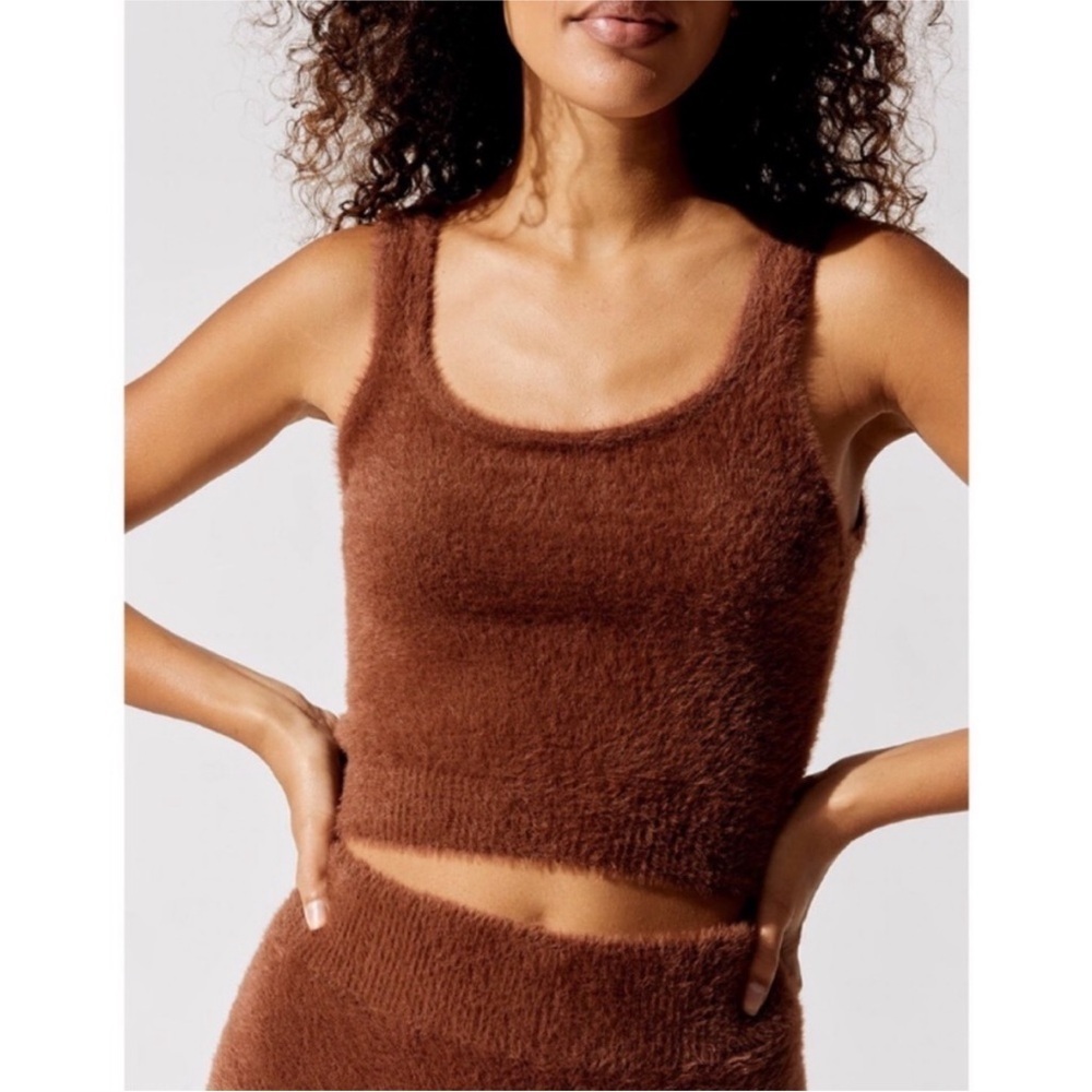 Carbon38 Eyelash Lounge Sweater Fuzzy Tank Brown S